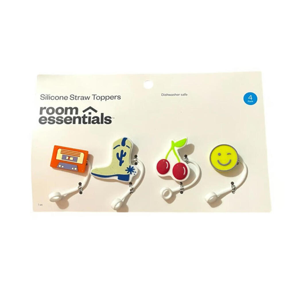 Room Essentials 4 Pack Silicone Straw Toppers for Decorative Touch to Drinks